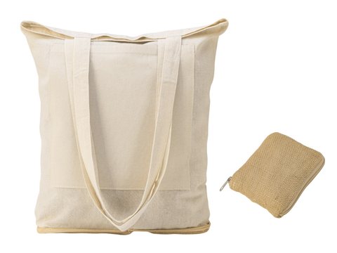 Складная сумка Jute из хлопка и джута с карманом, фото 2