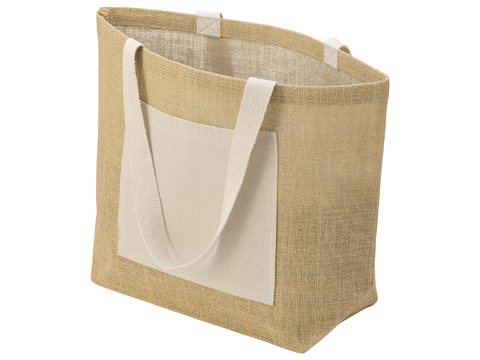 Сумка Jute джутовая с широким дном и карманом, фото 2